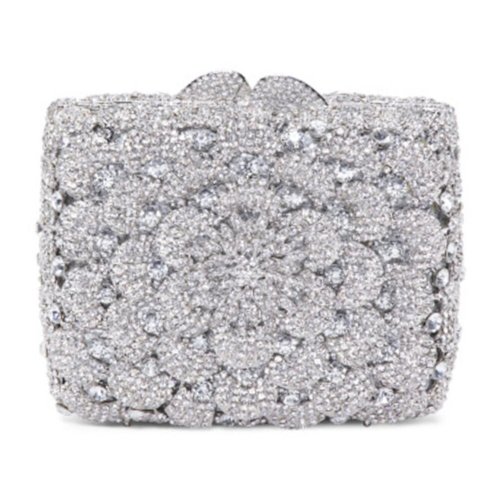 Natasha Couture Minaudiere Embellished Bloom Clutch